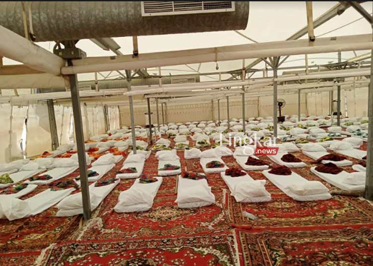 LEBIH REPRESENTATIF: Tenda besar ini menampung 200 jemaah haji dan juga tersedia peralatan tidur yang lengkap untuk setiap jamaah. (Ahmad Fahimi/Lingkar.news)