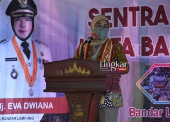 MENYAMPAIKAN: Direktur Jenderal (Dirjen) Industri Kecil, Menengah dan Aneka (IKMA) Reni Yanita, saat memberikan sambutan pada peresmian Gedung Sentra Industri Kecil Menengah (IKM) Tapis, Bandarlampung pada beberapa waktu lalu. (Istimewa/Lingkar.news)