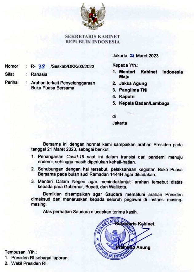 Presiden Jokowi Larang Pejabat hingga ASN Gelar Buka Puasa Bersama