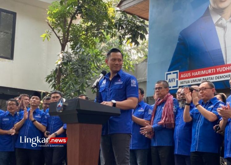 KONFERENSI PERS: Ketua Umum Partai Demokrat Agus Harimurti Yudhoyono (AHY) dalam konferensi pers di DPP Partai Demokrat, Jakarta Pusat, Senin, 4 September 2023. (Antara/Lingkar.news)