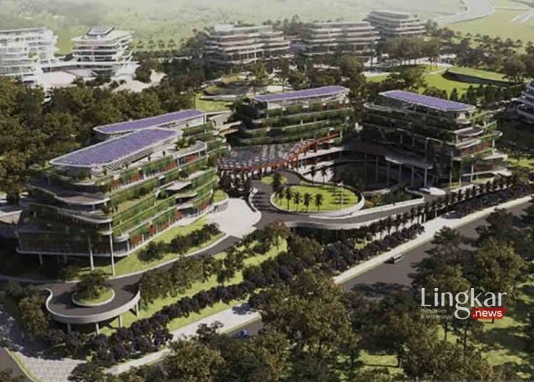 KOTA HIJAU: Desain bangunan Gedung dan Kawasan Kantor Kementerian Koordinator Bidang Perekonomian di IKN Nusantara. (Antara/Lingkar.news)