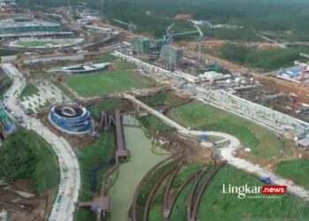 POTRET: Pembangunan ruang terbuka hijau di Ibu Kota Negara Nusantara. (Antara/Lingkar.news)
