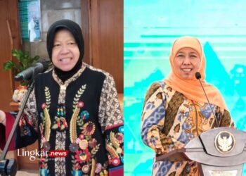 Menteri Sosial Tri Rismaharini (kiri) dan Khofifah Indar Parawansa yang digadang akan maju Pilkada Jatim 2024. (Antara/Lingkar.news)
