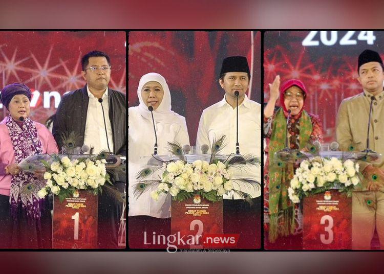 Pilgub Jatim: Khofifah-Emil 61,93%, Risma-Gus Hans 28,19%, Luluk-Lukman 9,8%