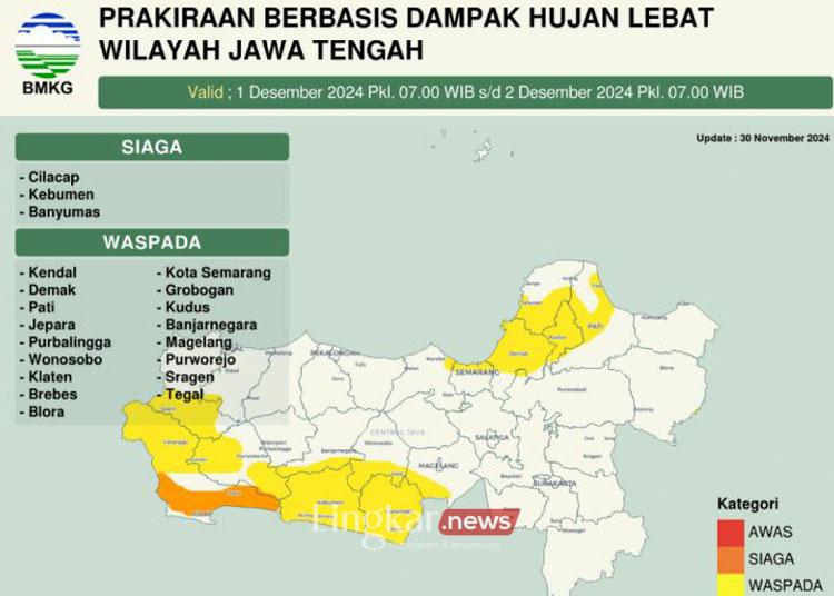 Waspada! Wilayah Jateng Selatan Berpotensi Terdampah Hujan Ekstrem