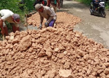 Rusak Parah, Jalan Cabak-Bleboh Blora Diuruk Tanah Grosok