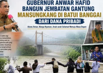 Ilustrasi pembangunan jembatan gantung Masungkang, Banggai, menggunakan dana pribadi Gubernur Sulawesi Tengah Anwar Hafid. (Red – Lingkar.news)