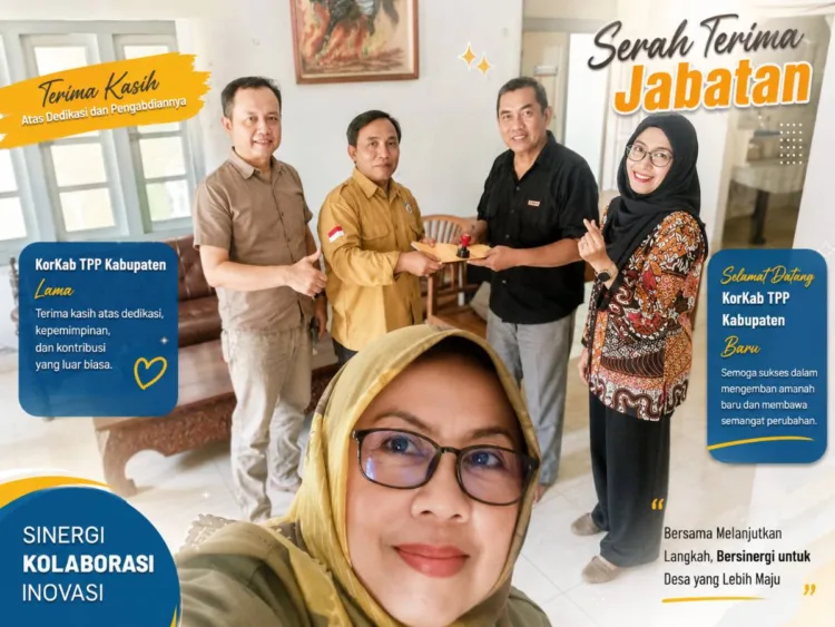 Dwi Endrianto Resmi Jabat Koordinator Kabupaten TPP Bantul, Perkuat Komitmen Pendampingan Desa 1 Serah terima jabatan KORKab TPP Kabupaten Bantul dari Edy Haryo kepada Dwi Endrianto selaku KORKab baru, disaksikan Tim TA Kabupaten Bantul di Kantor TA Patalan, Jetis, Bantul, Senin (31/8/2026).