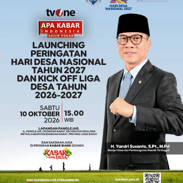 Kemendesa PDT Resmi Luncurkan Hari Desa Nasional 2027 dan Kick Off Liga Desa 2026–2027 1 Menteri Desa PDT Yandri Susanto.