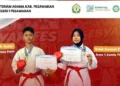 Dua pelajar MTsN 1 Pesawaran meraih juara karate tingkat nasional dalam kejuaraan karate terbuka DOJO OKC GRJU.